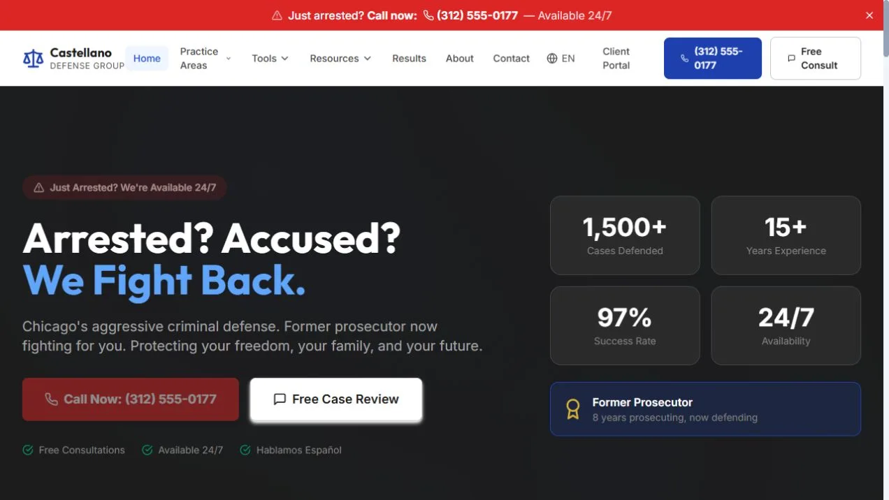 Castellano Defense Group actual desktop website screenshot