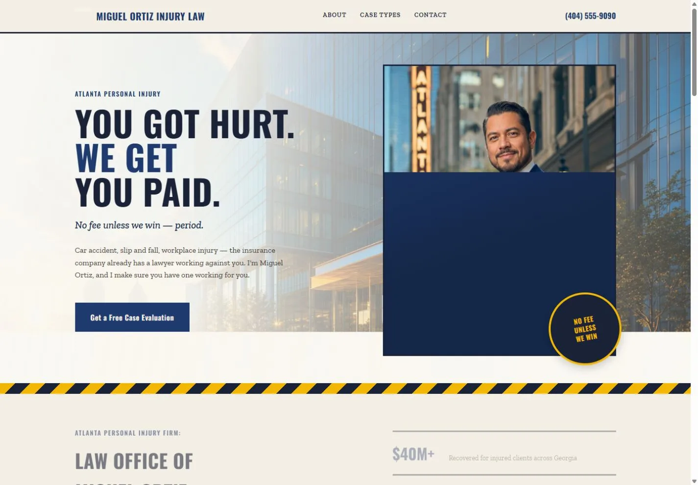 Miguel Ortiz Injury Law actual desktop website screenshot