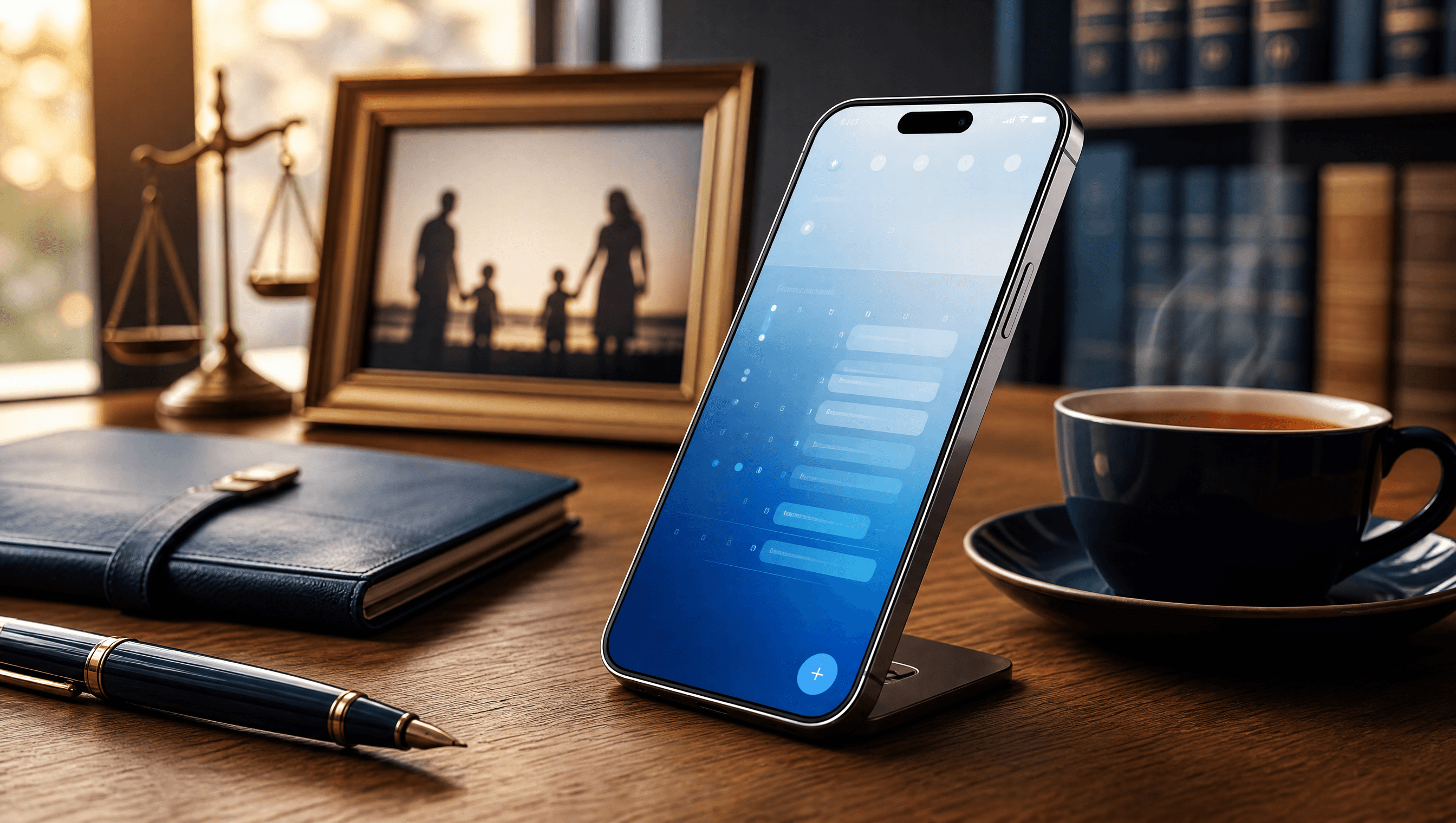 Branded mobile app for a family law firm shown on an iPhone