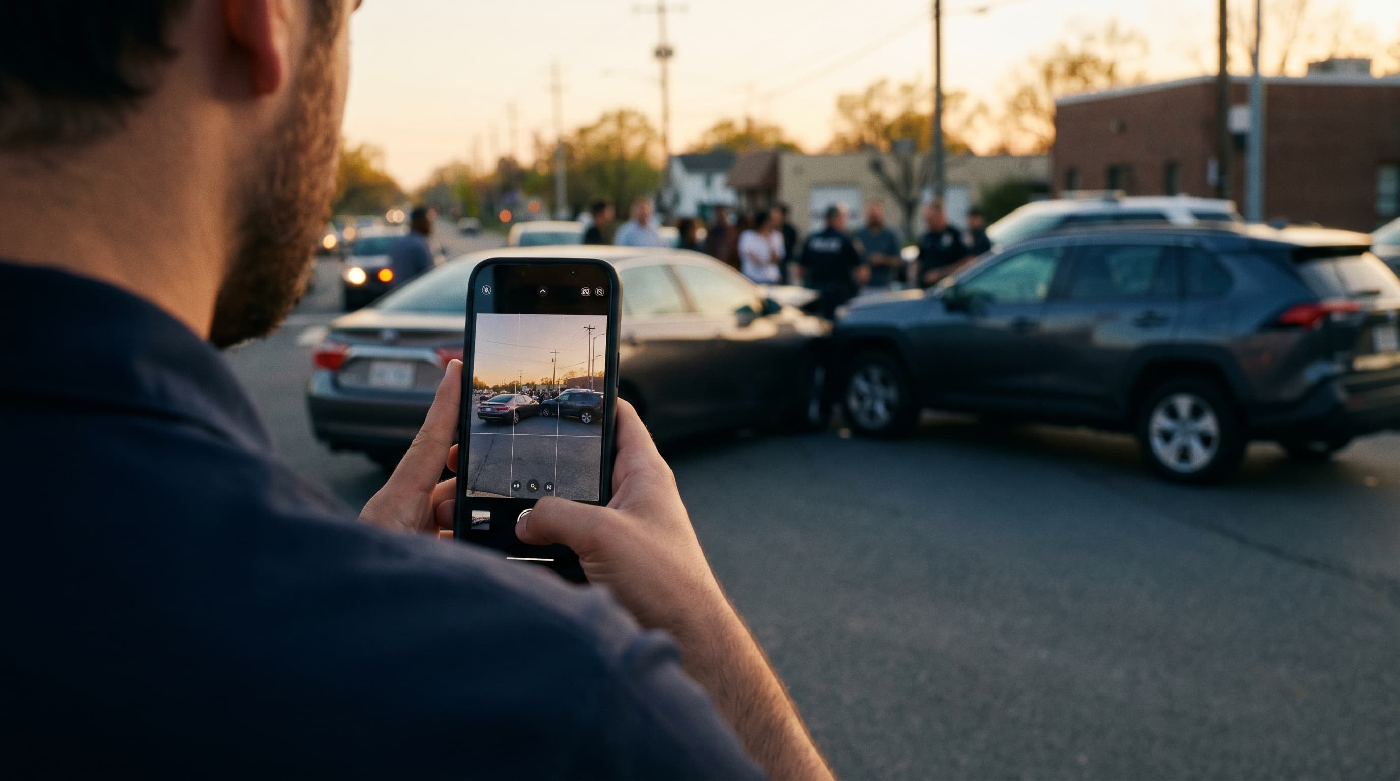 Smartphone capturing accident scene evidence into a PI app